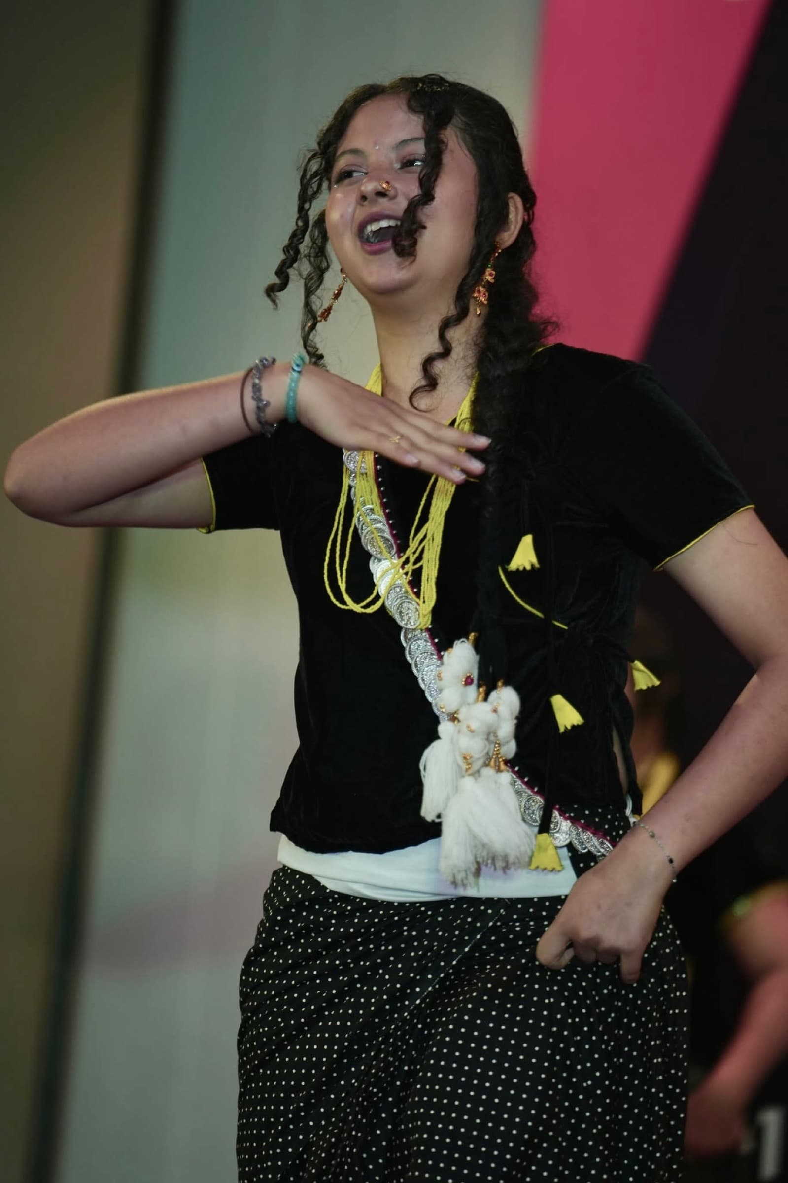 Moulikta performing a traditional eastern Nepali folk dance